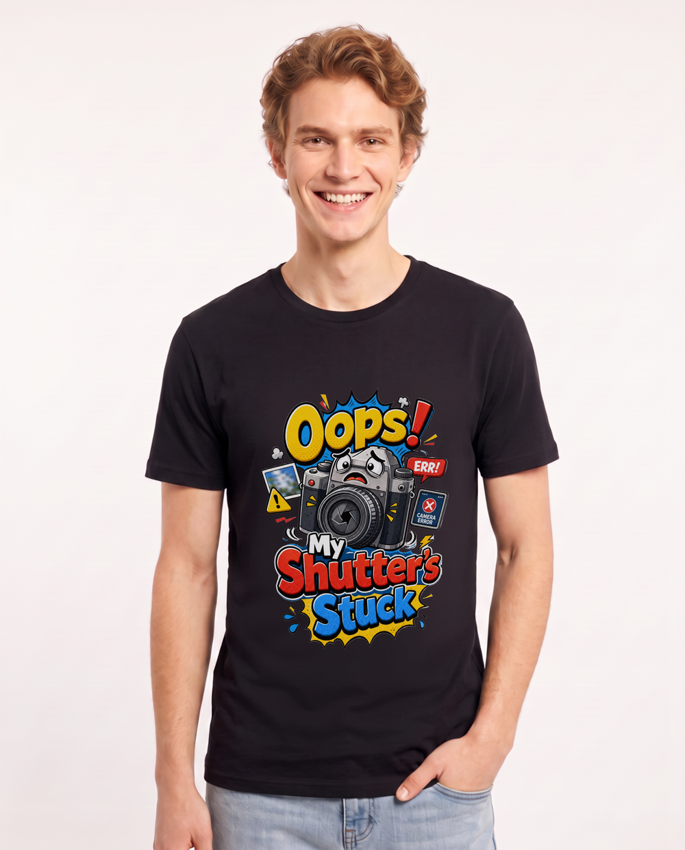 Oops! My Shutter's Stuck Men's Black T-Shirt product image 2