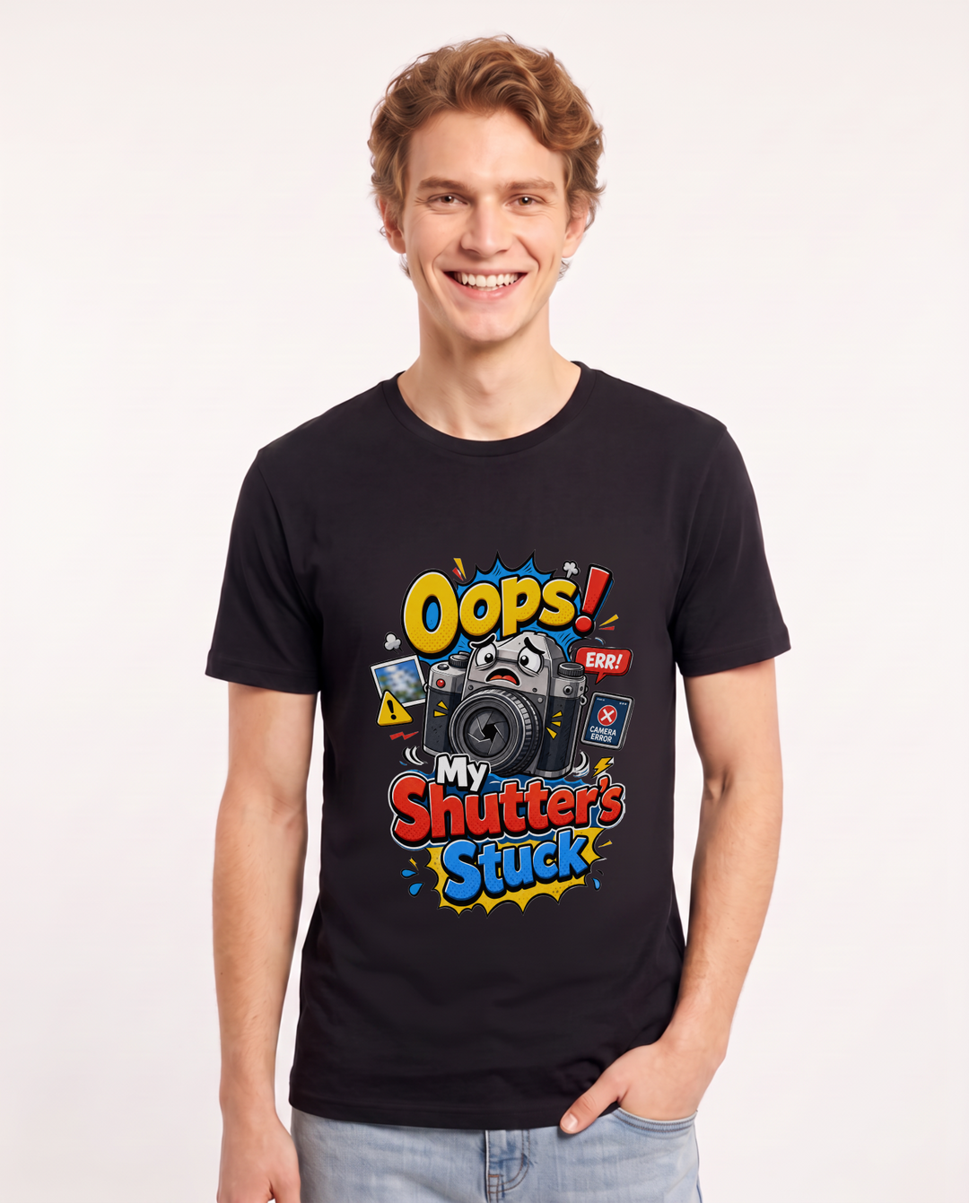 Oops! My Shutter's Stuck Men's Black T-Shirt product image 2