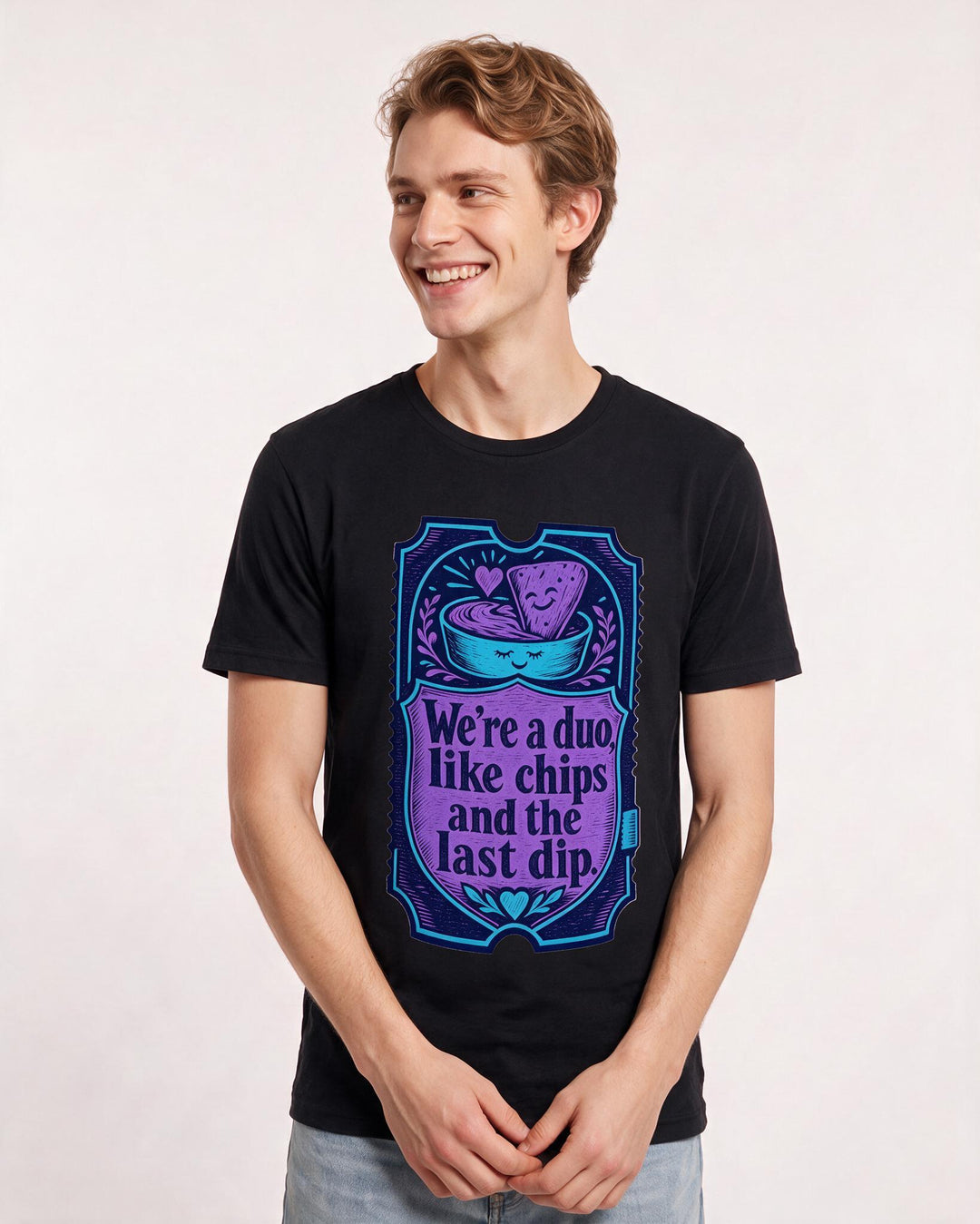 Couples Men's Black T-Shirt - We're a duo, like chips and the last product image 3