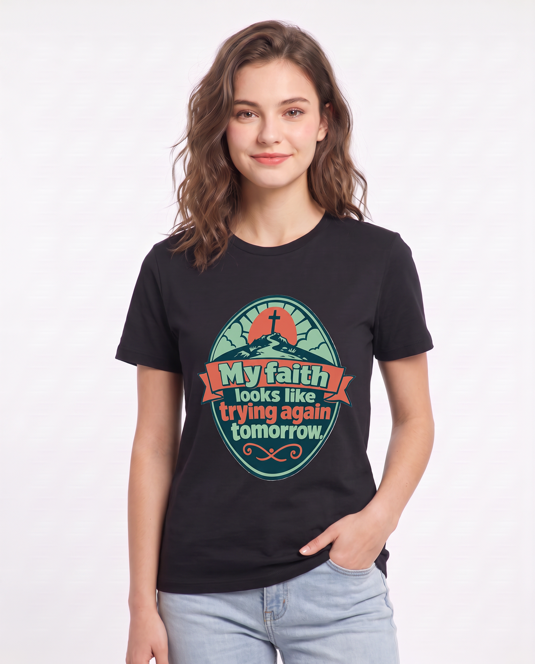 Graphic Women's Black T-Shirt - My faith looks like trying again product image 3