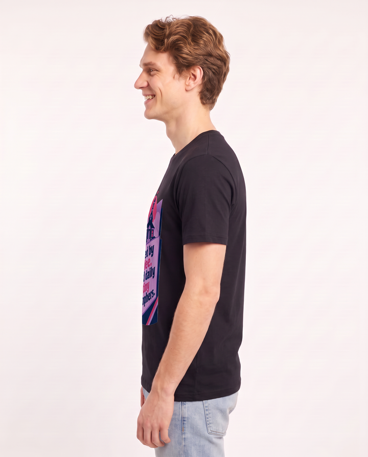 Fueled by coffee, tested daily by tiny philosophers. - Men's Black T-Shirt product image 3