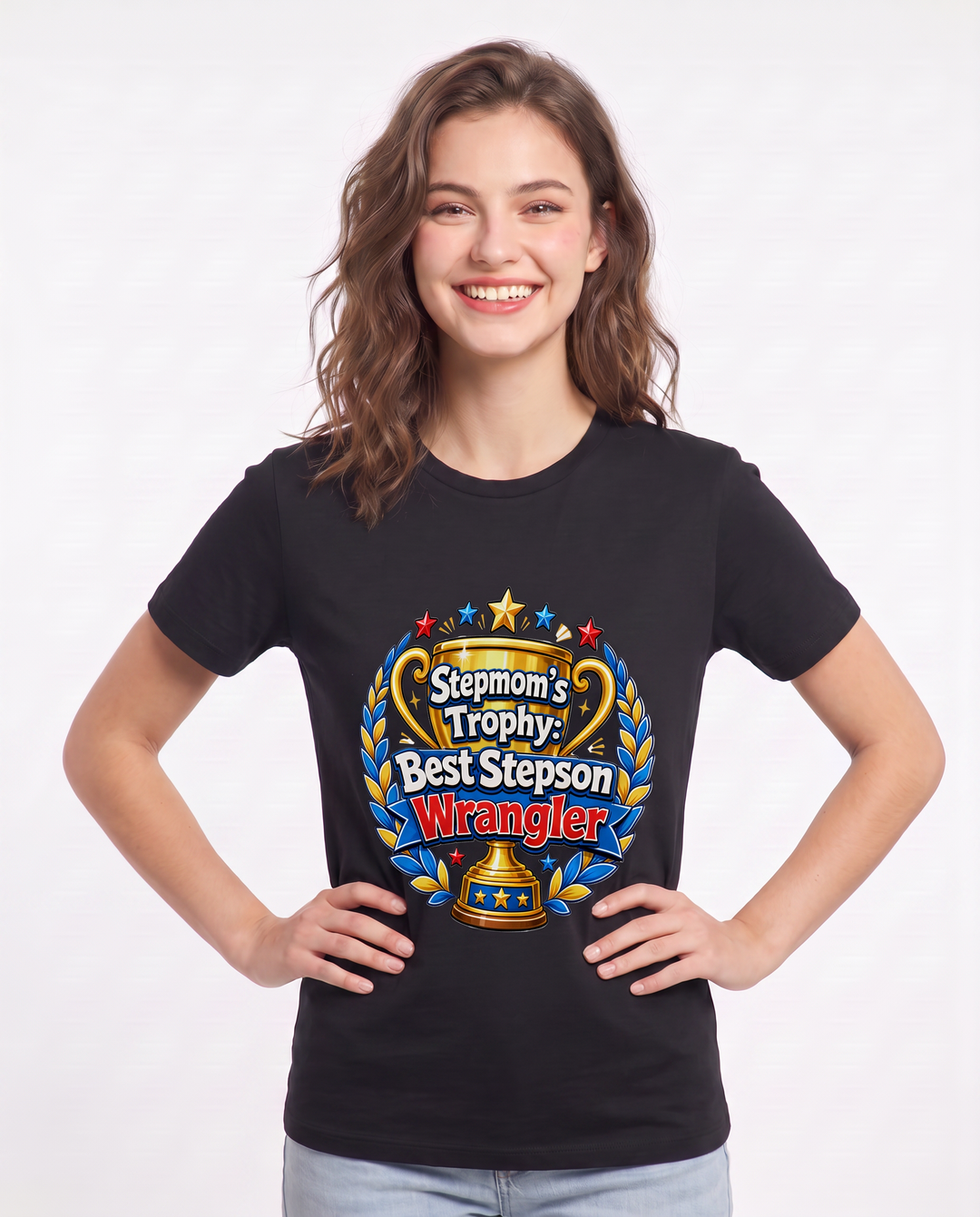 Stepmom's Trophy: Best Stepson Wrangler Women's Black T-Shirt product image 1