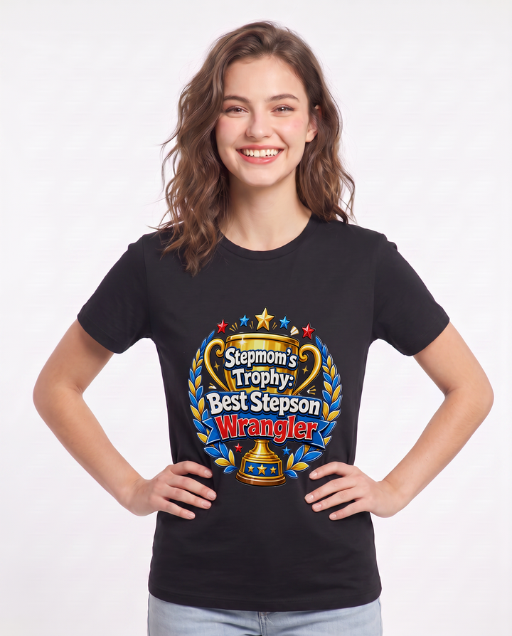 Stepmom's Trophy: Best Stepson Wrangler Women's Black T-Shirt product image 1