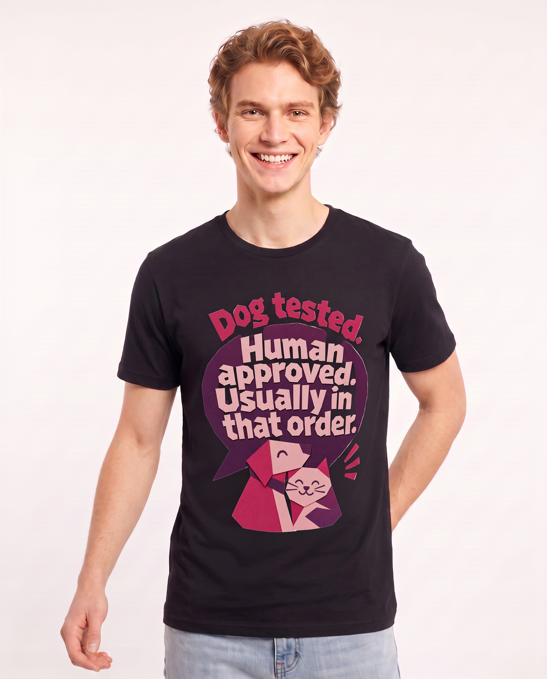 Graphic Men's Black T-Shirt - Dog tested. Human approved. Usually in product image 3