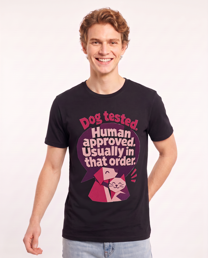 Graphic Men's Black T-Shirt - Dog tested. Human approved. Usually in product image 3