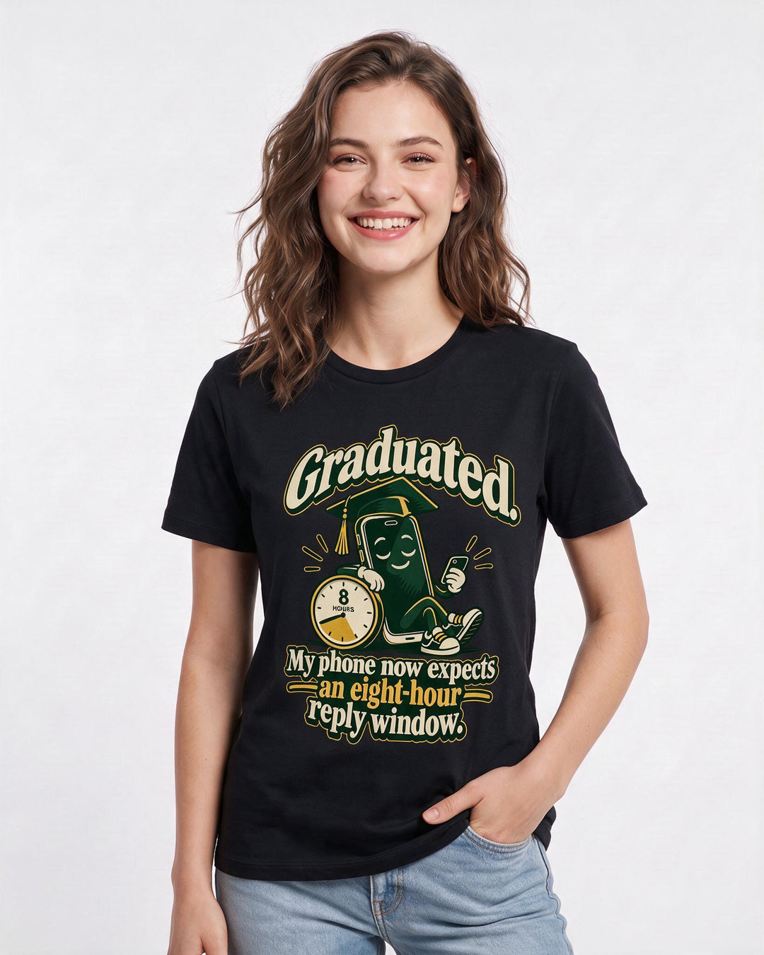 Graduation Black T-Shirt for Women – Everyday Expression Graphic Tee product image 1