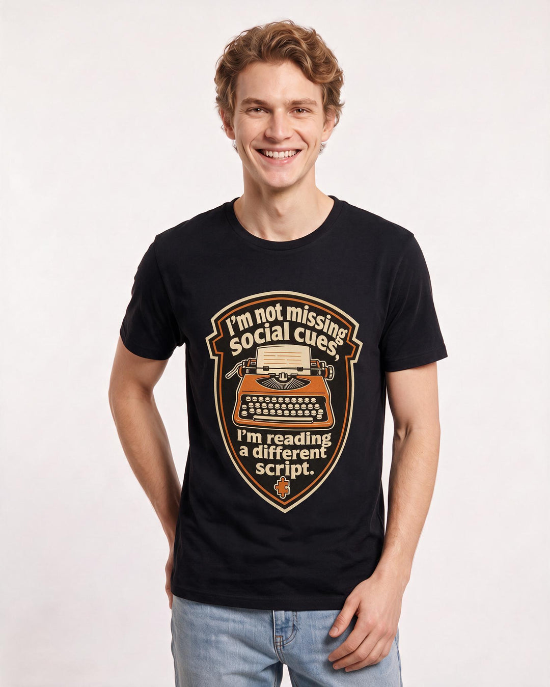 Graphic Men's Black T-Shirt - I'm not missing social cues, I'm reading product image 3