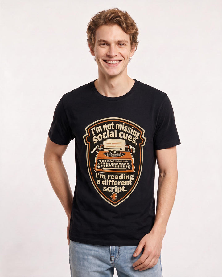 Graphic Men's Black T-Shirt - I'm not missing social cues, I'm reading product image 3