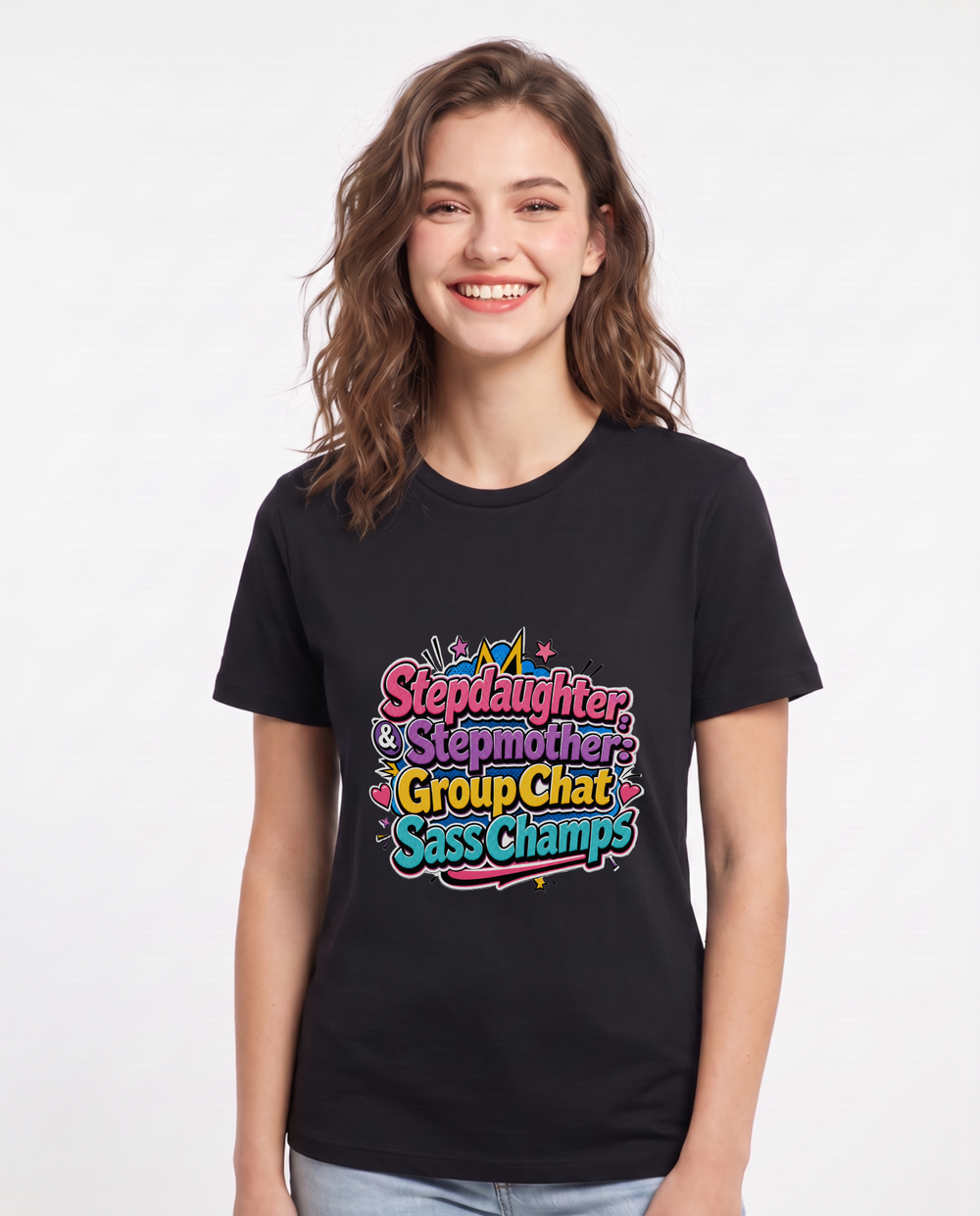 Stepdaughter & Stepmother: Group Chat Sass Champs Women's Black T-Shirt product image 2