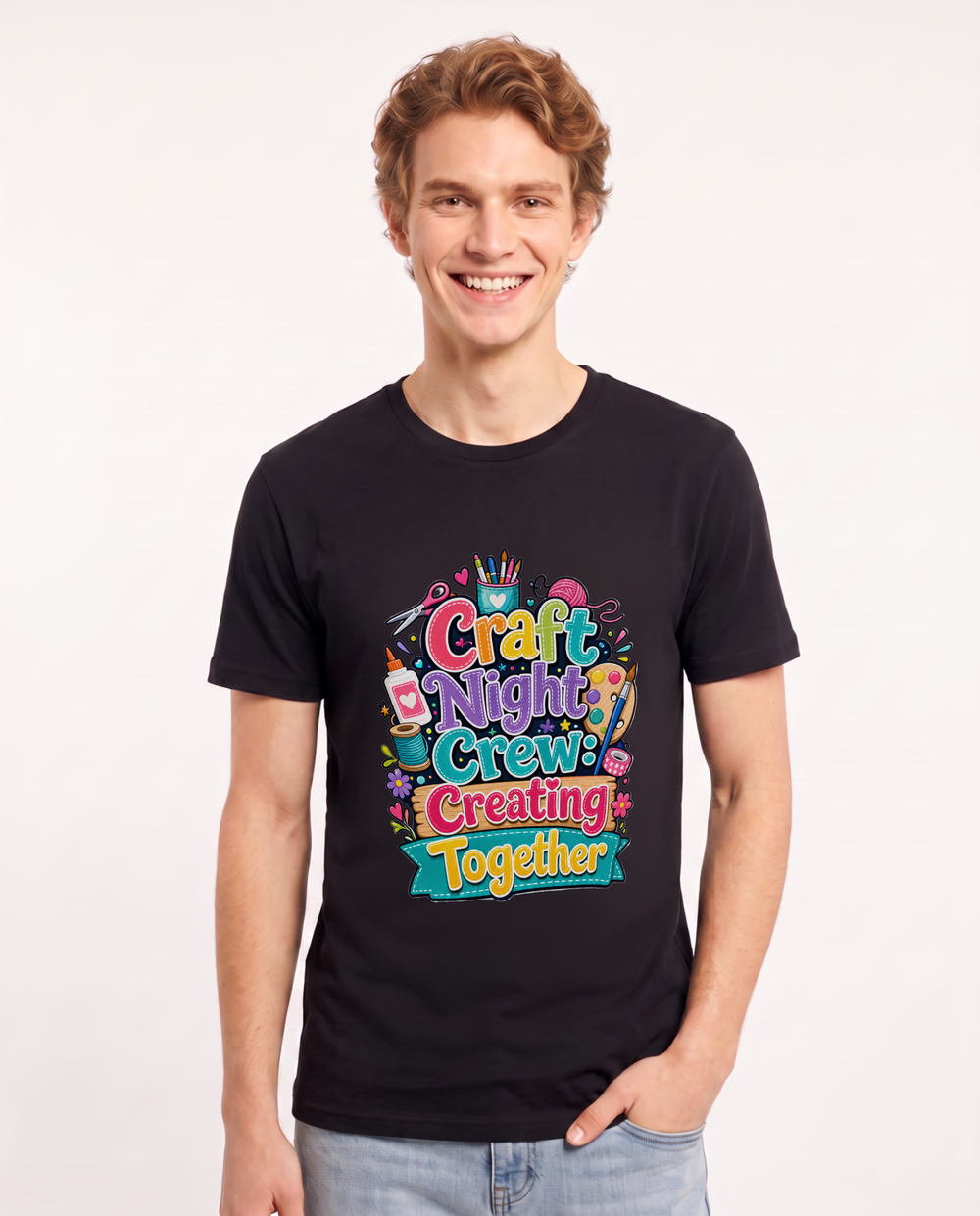 Craft Night Crew: Creating Together Men's Black T-Shirt product image 2