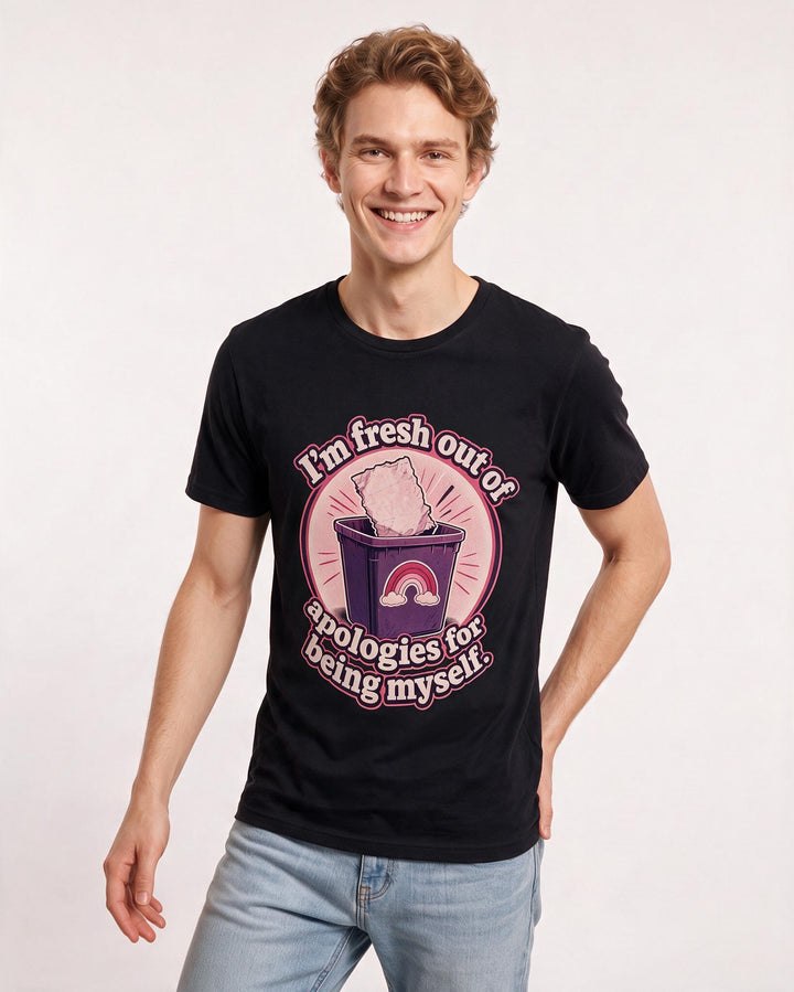 Pride Men's Black T-Shirt – I'm fresh out of apologies for being myself. product image 3