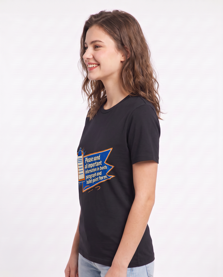 Graphic Women's Black T-Shirt - Please send all important information product image 2