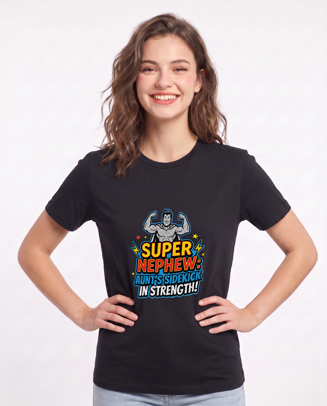 Super Nephew: Aunt's Sidekick in Strength! Women's Black T-Shirt product image 1