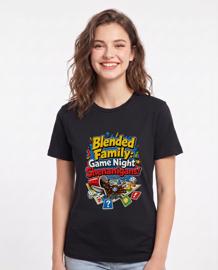 Blended Family: Game Night Shenanigans! Women's Black T-Shirt product image 2