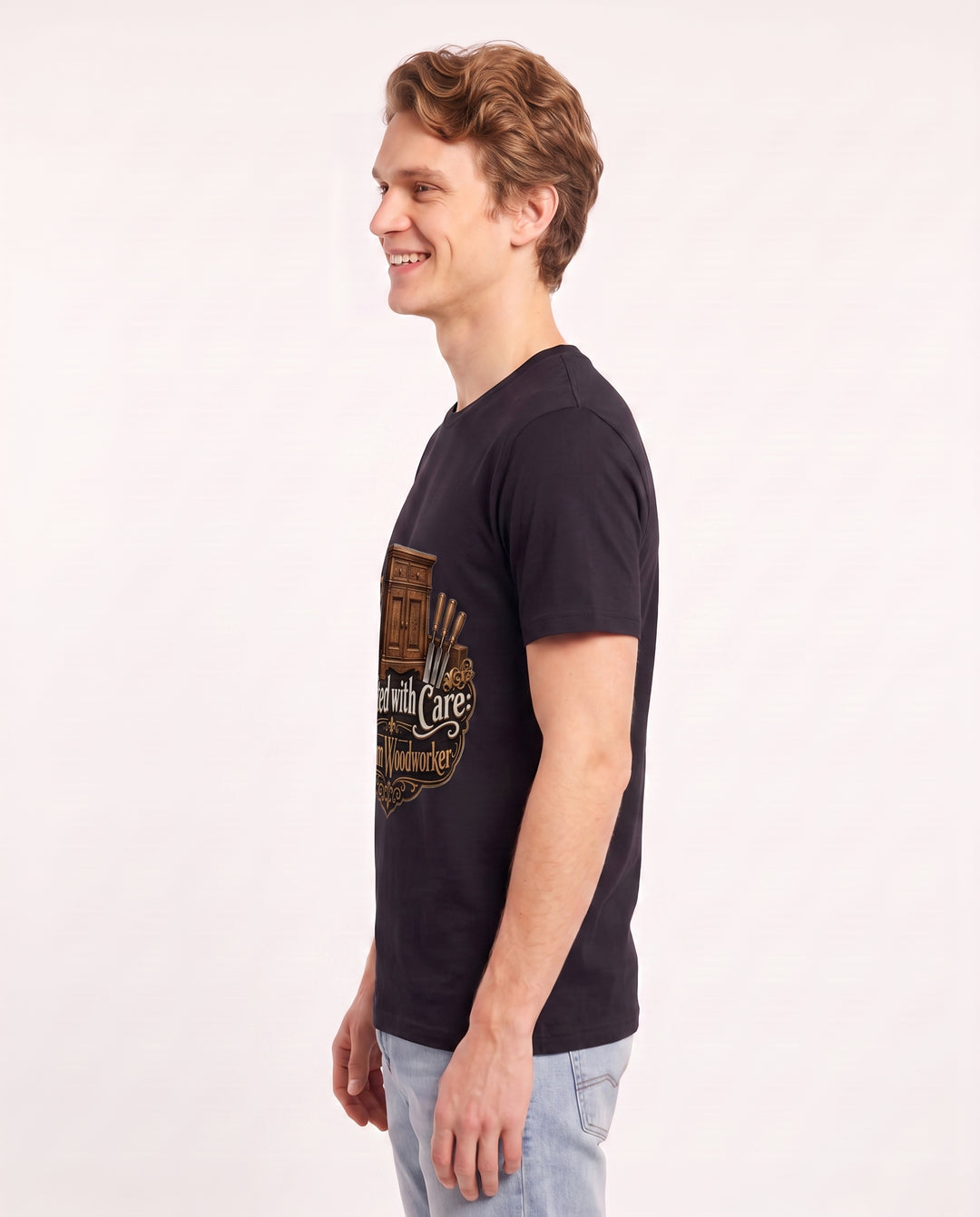 Crafted with Care: Custom Woodworker Men's Black T-Shirt product image 3