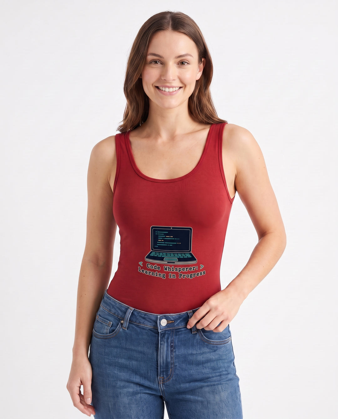 Code Whisperer: Learning In Progress Sleeveless Tank Bodysuit mockup 3