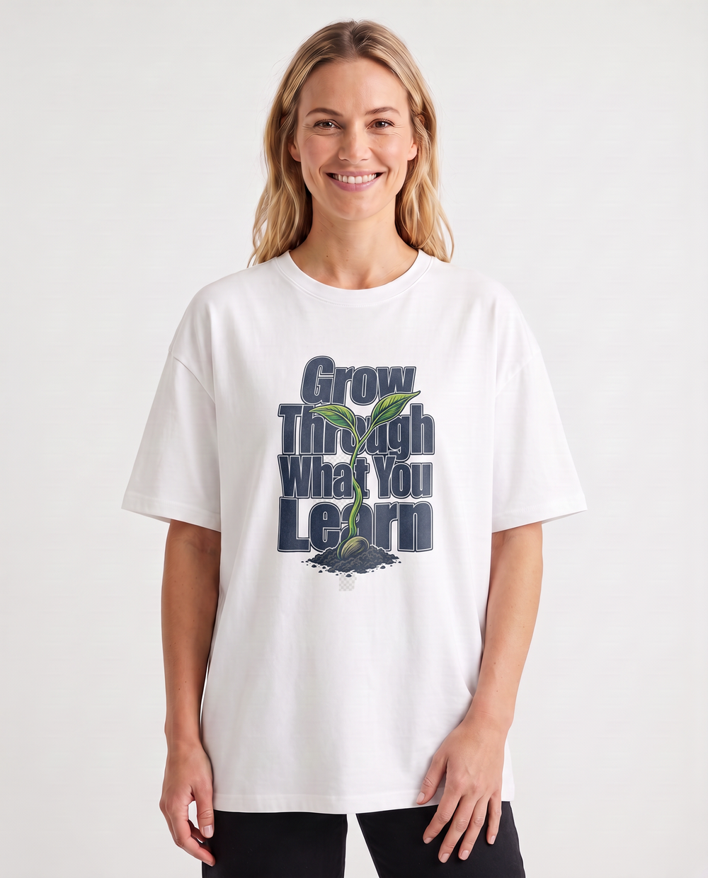 Grow Through What You Learn White T-Shirt mockup 3