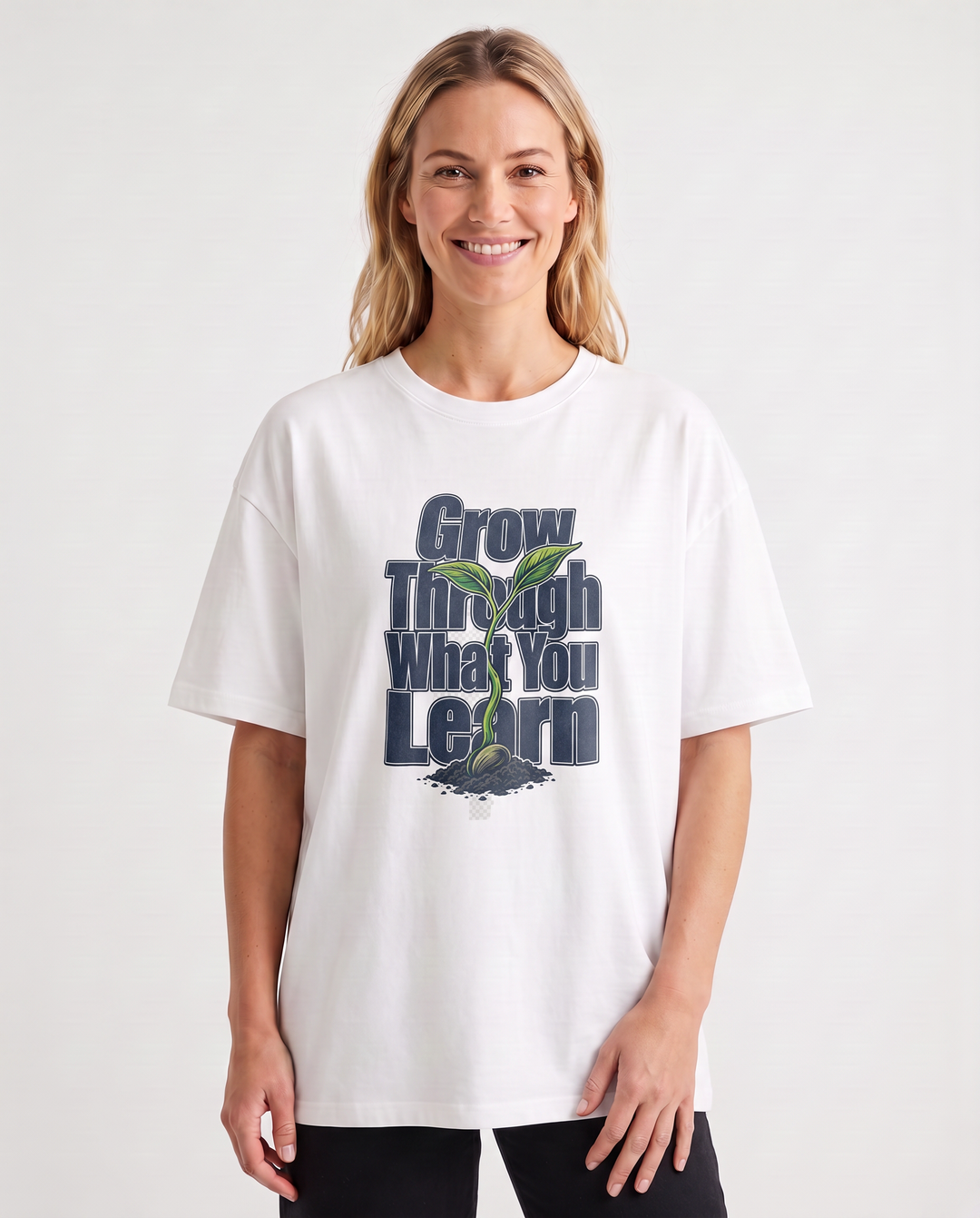 Grow Through What You Learn White T-Shirt mockup 3