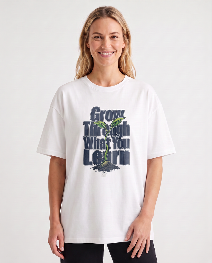 Grow Through What You Learn White T-Shirt mockup 3