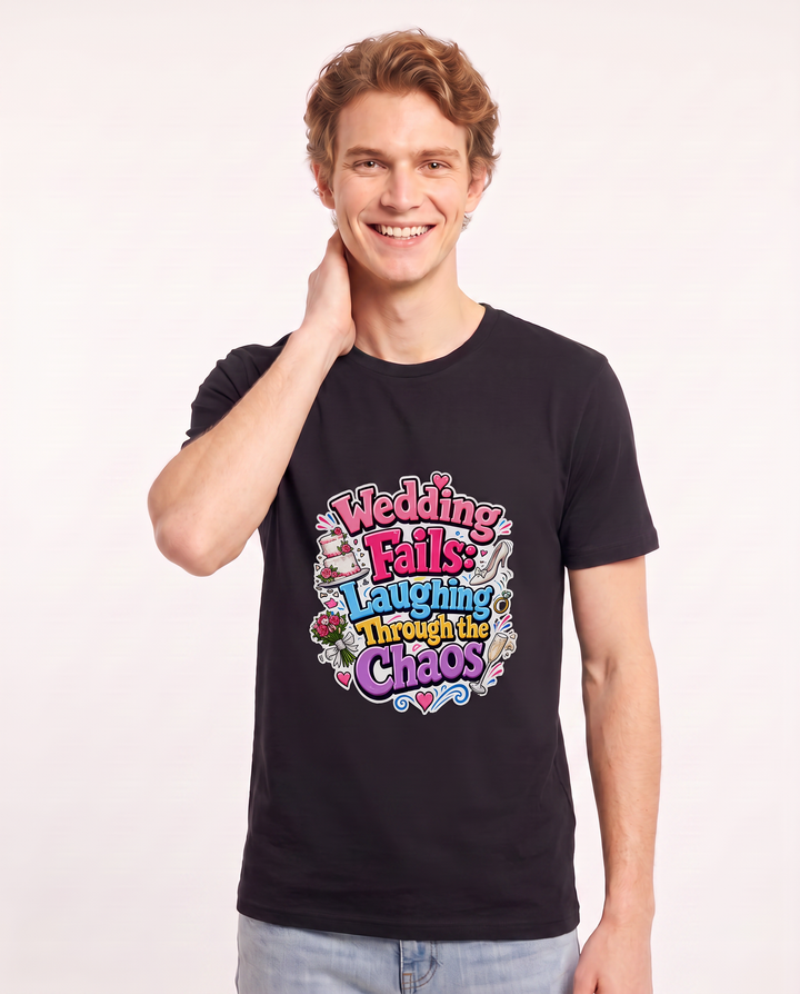 Wedding Fails: Laughing Through the Chaos Men's Black T-Shirt product image 1
