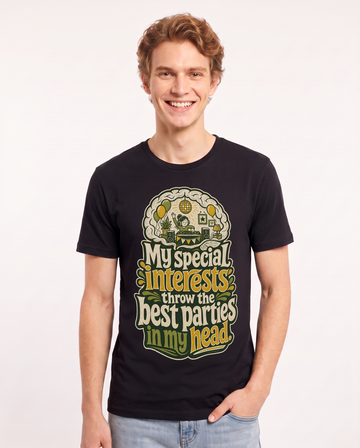 Neurodiversity Men's Black T-Shirt – My special interests throw the best parties in my head. product image 1