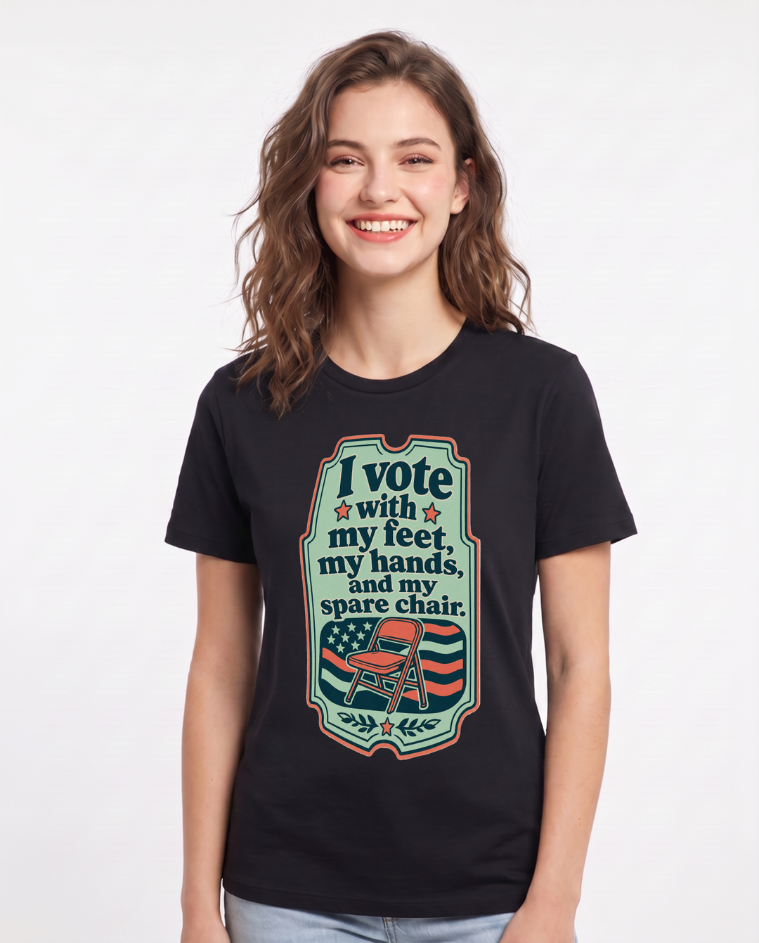 Graphic Women's Black T-Shirt - I vote with my feet, my hands, and my product image 1