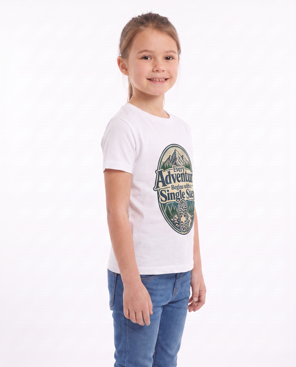 Every Adventure Begins With A Single Step White T-Shirt mockup 2