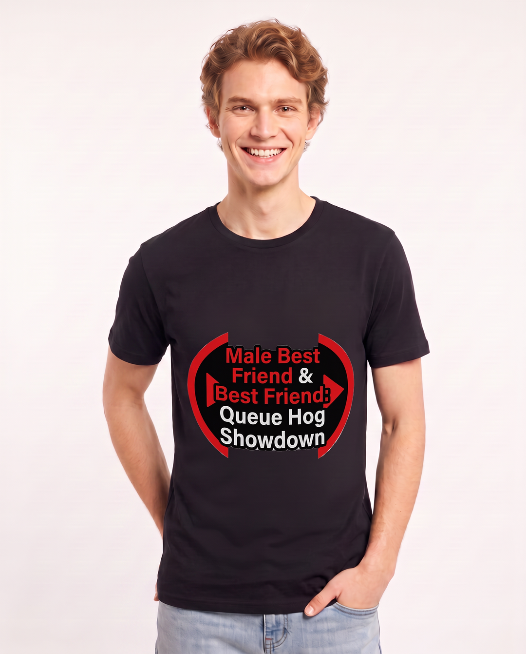 Male Best Friend & Best Friend: Queue Hog Showdown Men's Black T-Shirt product image 1