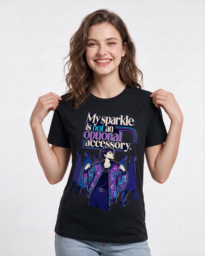 Pride Women's Black T-Shirt – My sparkle is not an optional accessory. product image 3