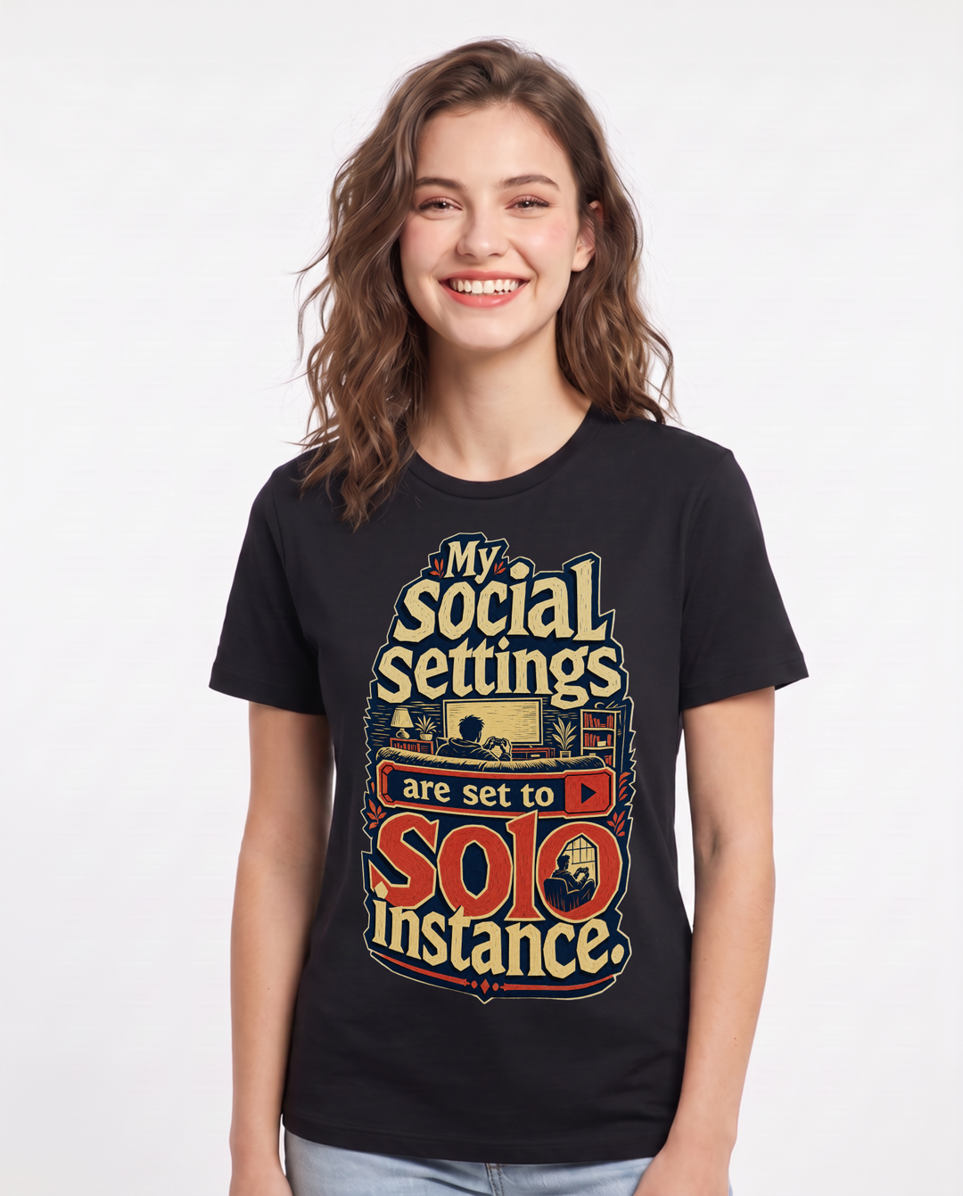 Gaming Women's Black T-Shirt – My social settings are set to solo product image 1