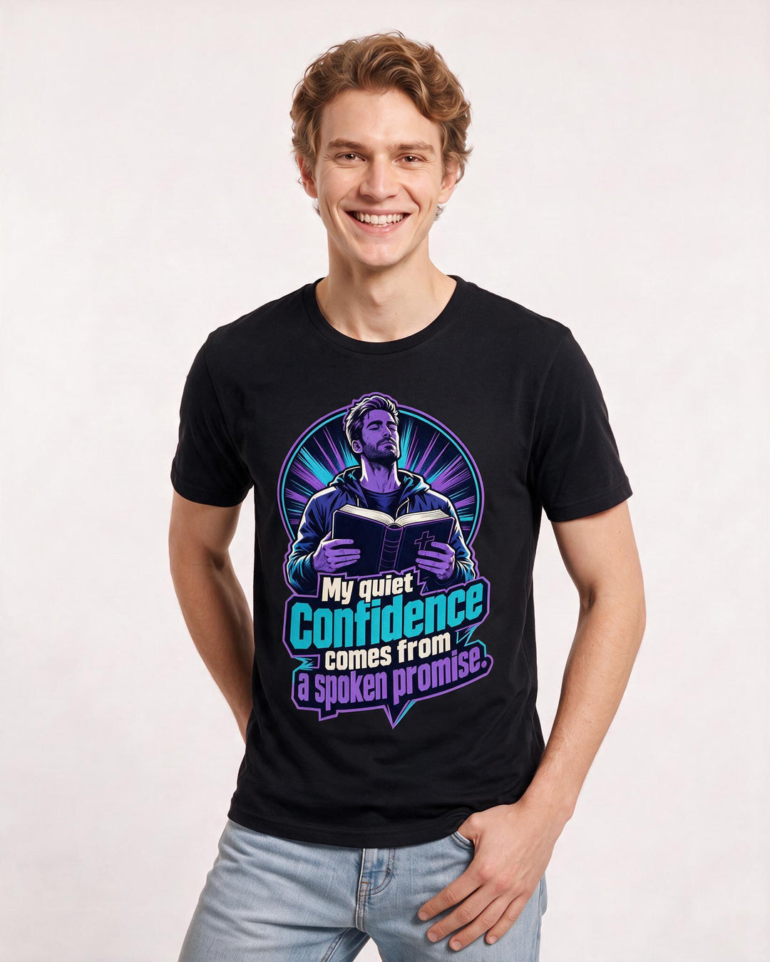 Christian Faith Men's Black T-Shirt – My quiet confidence comes from a spoken promise. product image 3