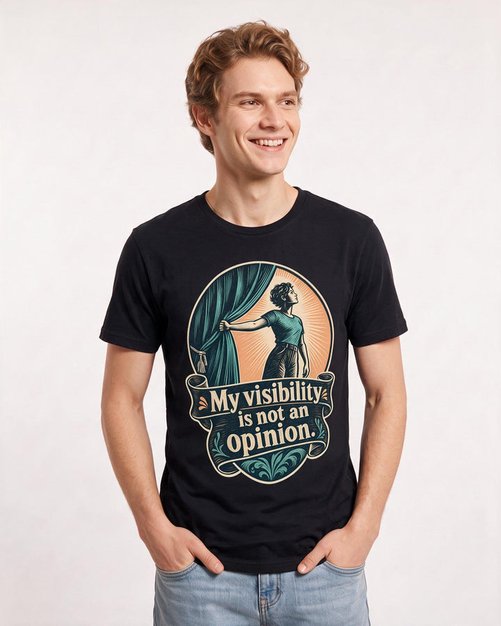 Pride Men's Black T-Shirt – My visibility is not an opinion. product image 3