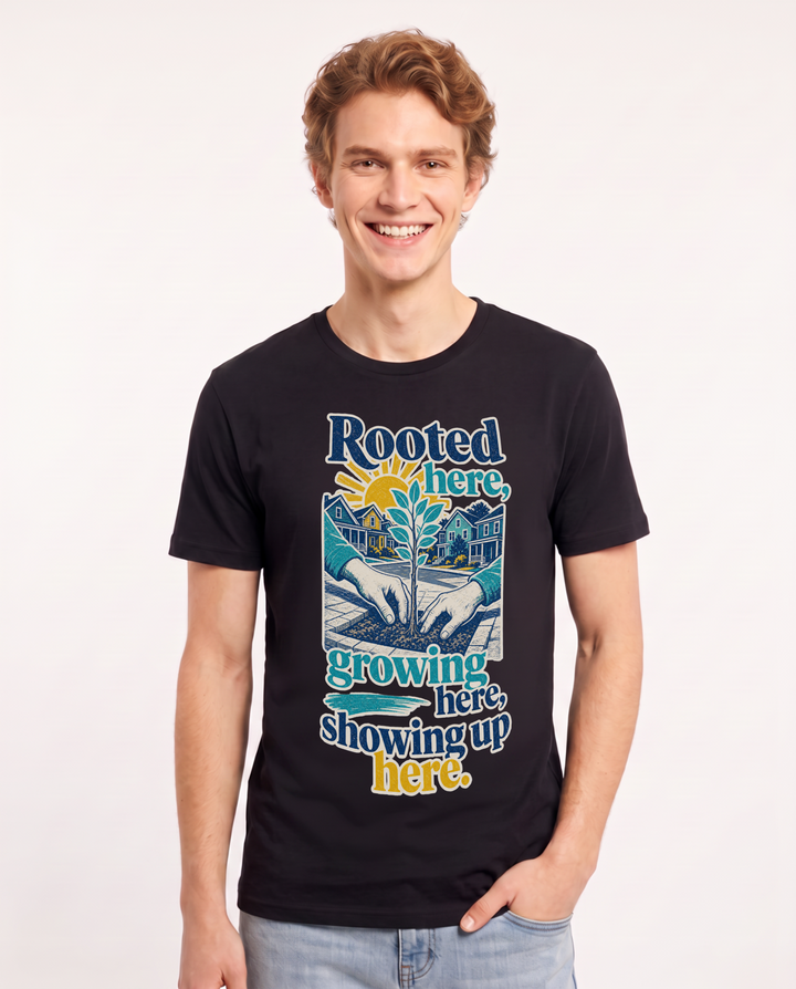 Patriotic Men's Black T-Shirt – Rooted here, growing here, showing up product image 1
