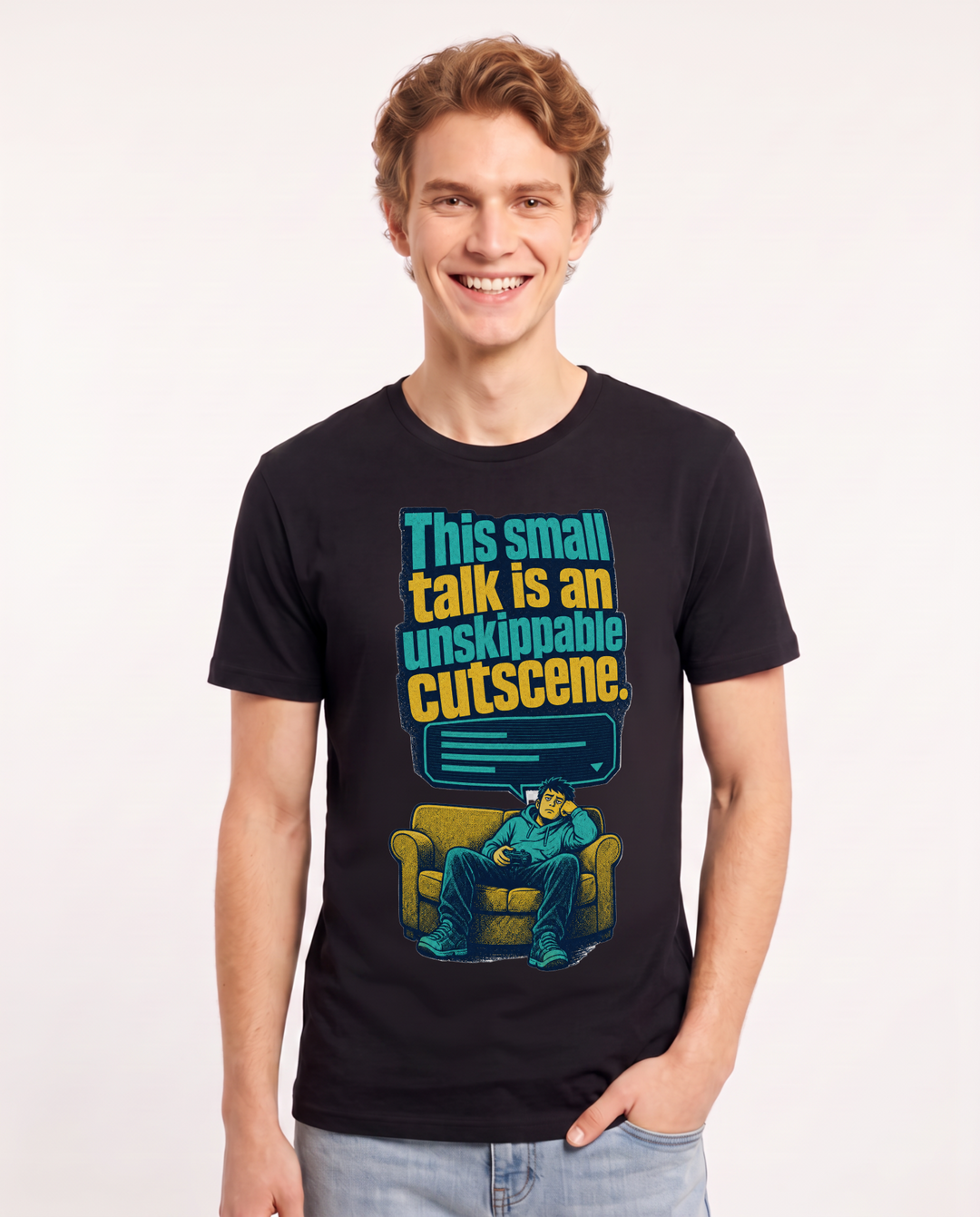 Gaming Men's Black T-Shirt – This small talk is an unskippable cutscene. product image 1