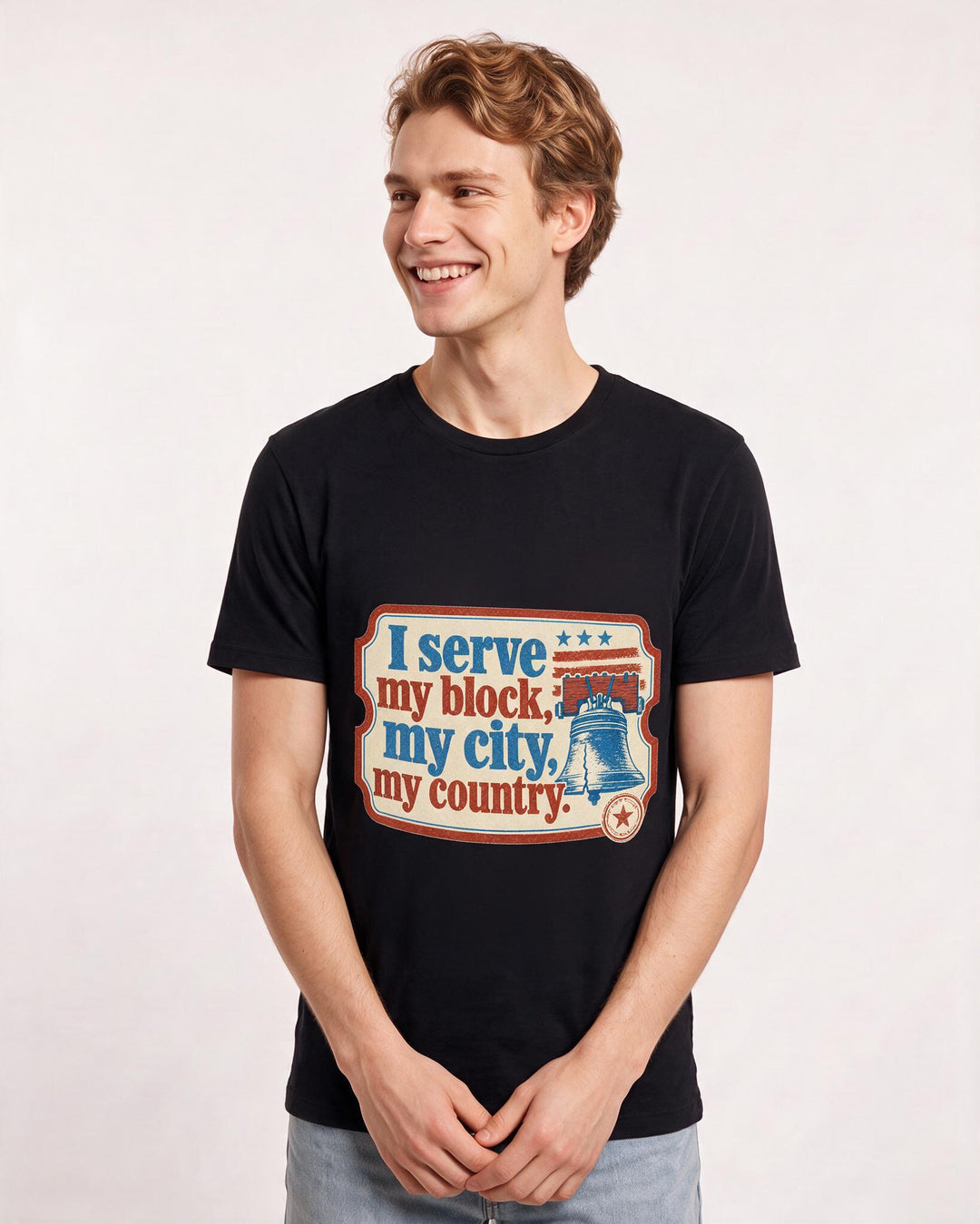 Graphic Men's Black T-Shirt - I serve my block, my city, my country. product image 3