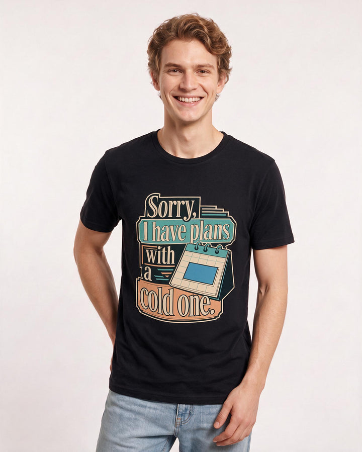 Funny Beer Men's Black T-Shirt – Sorry, I have plans with a cold one. product image 3