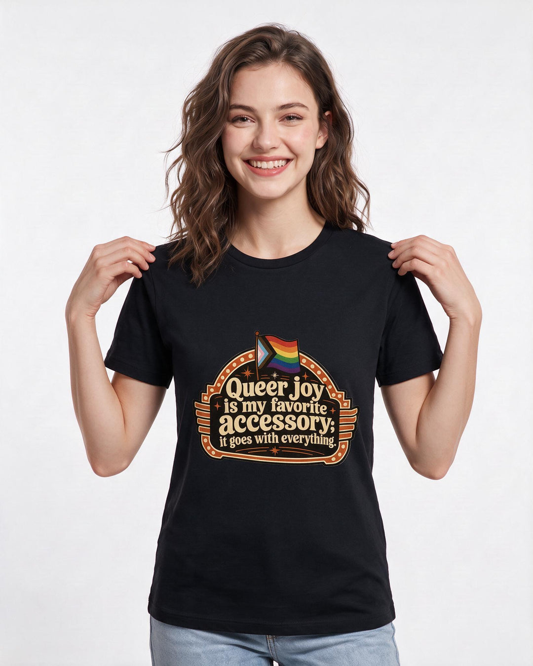 Graphic Women's Black T-Shirt - Queer joy is my favorite accessory; it product image 3