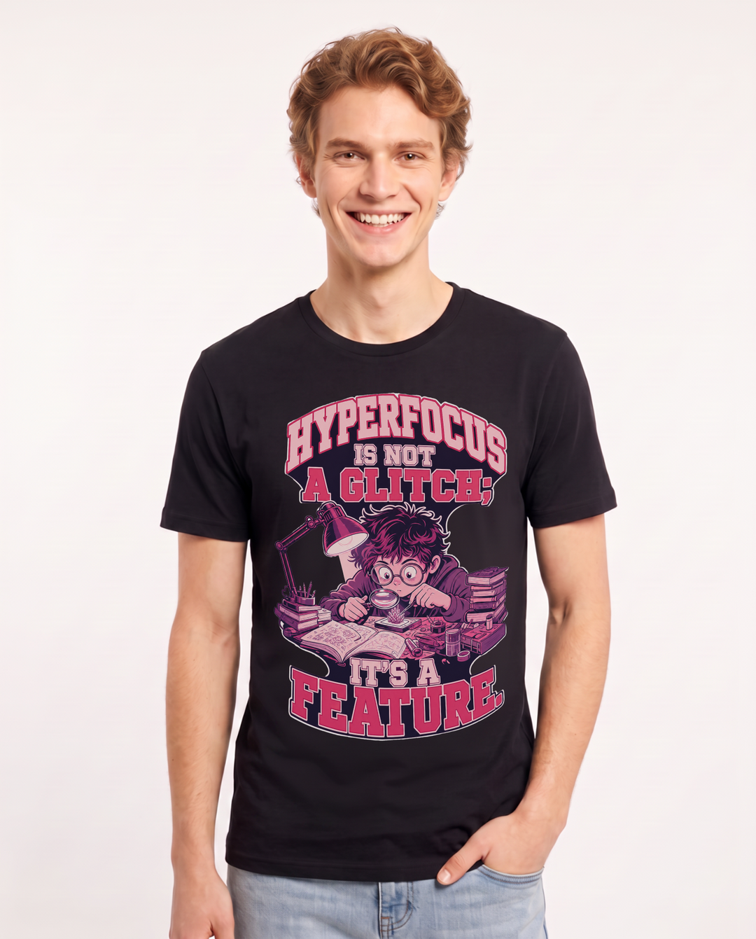 Neurodiversity Men's Black T-Shirt – Hyperfocus is not a glitch; it's a feature. product image 1