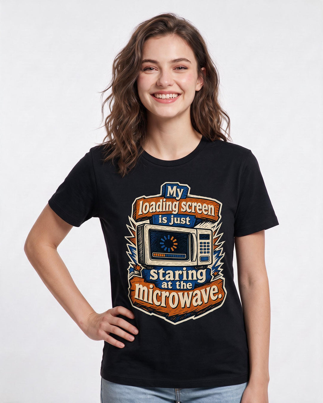 Funny Gaming Women's Black T-Shirt – My loading screen is just staring at product image 3
