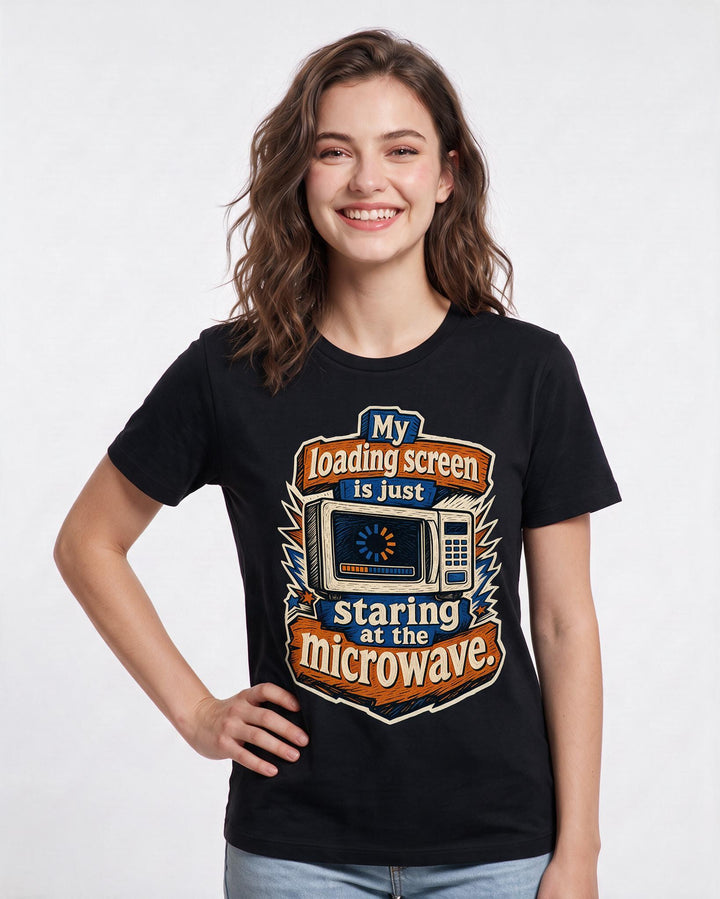 Funny Gaming Women's Black T-Shirt – My loading screen is just staring at product image 3