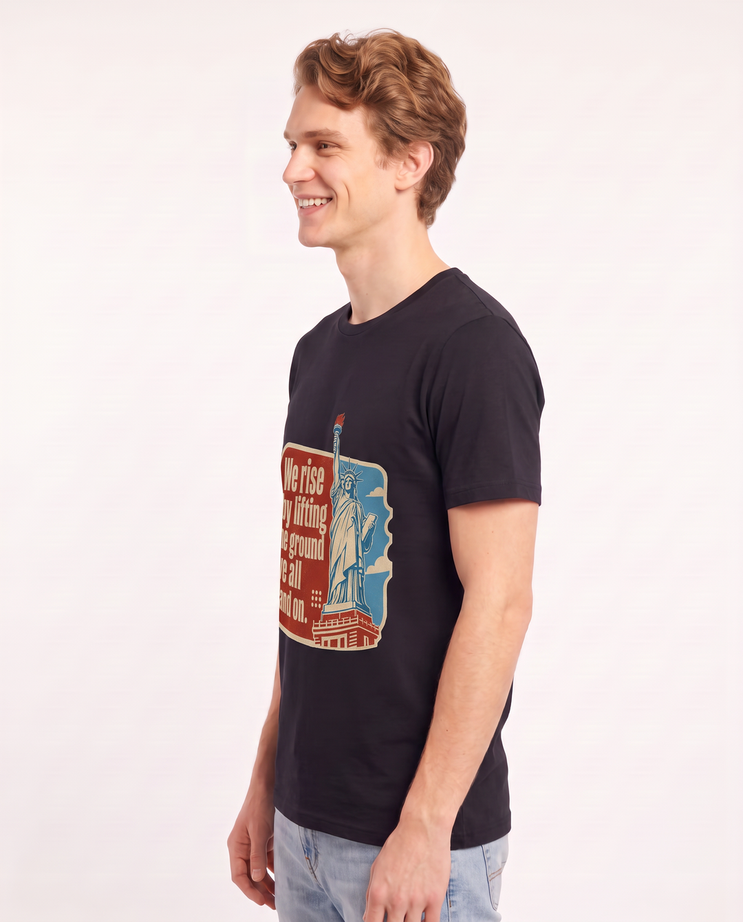 Graphic Men's Black T-Shirt - We rise by lifting the ground we all product image 2