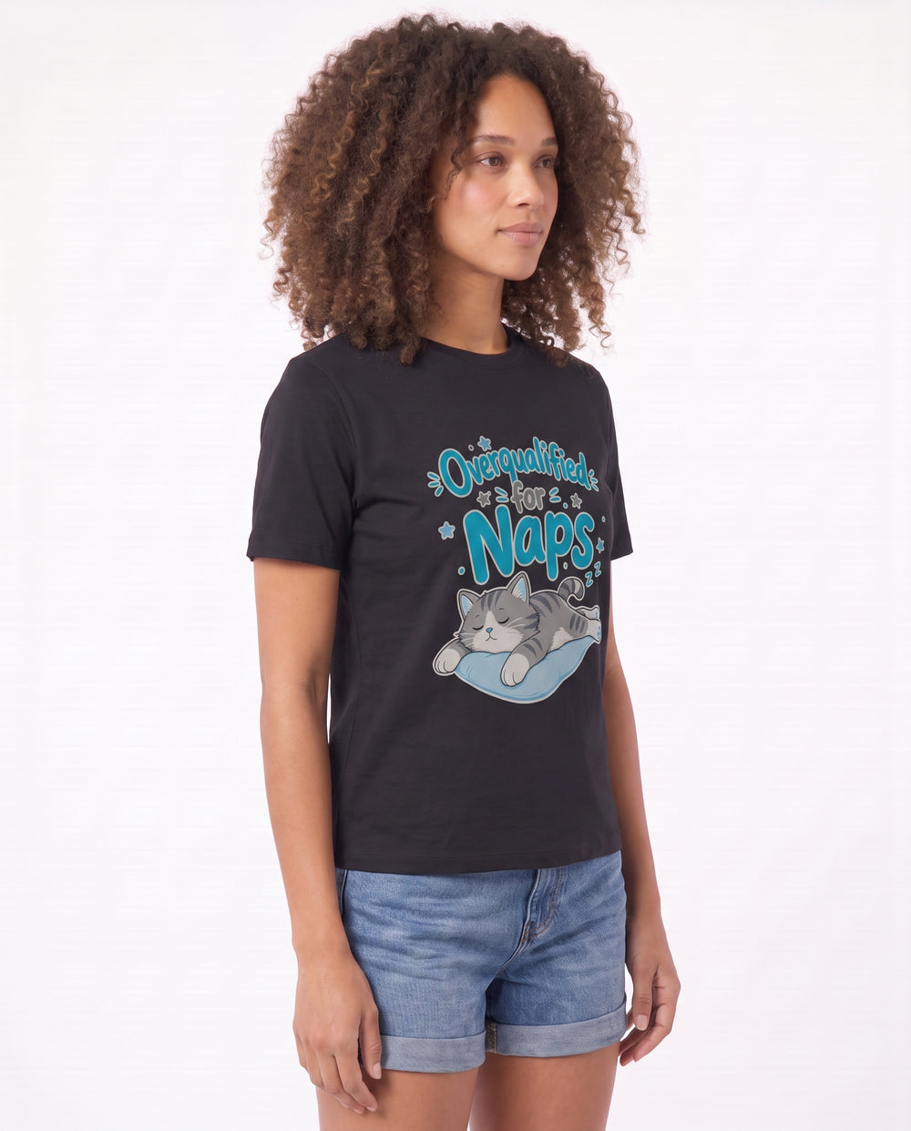 Overqualified For Naps Black T-Shirt mockup 2