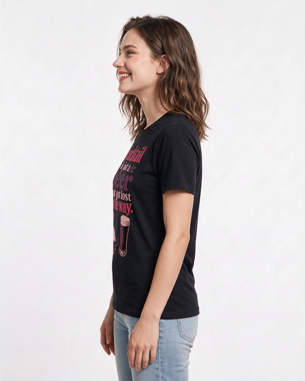 Funny Beer Women's Black T-Shirt – A cocktail is just a beer that got lost on the way. product image 2