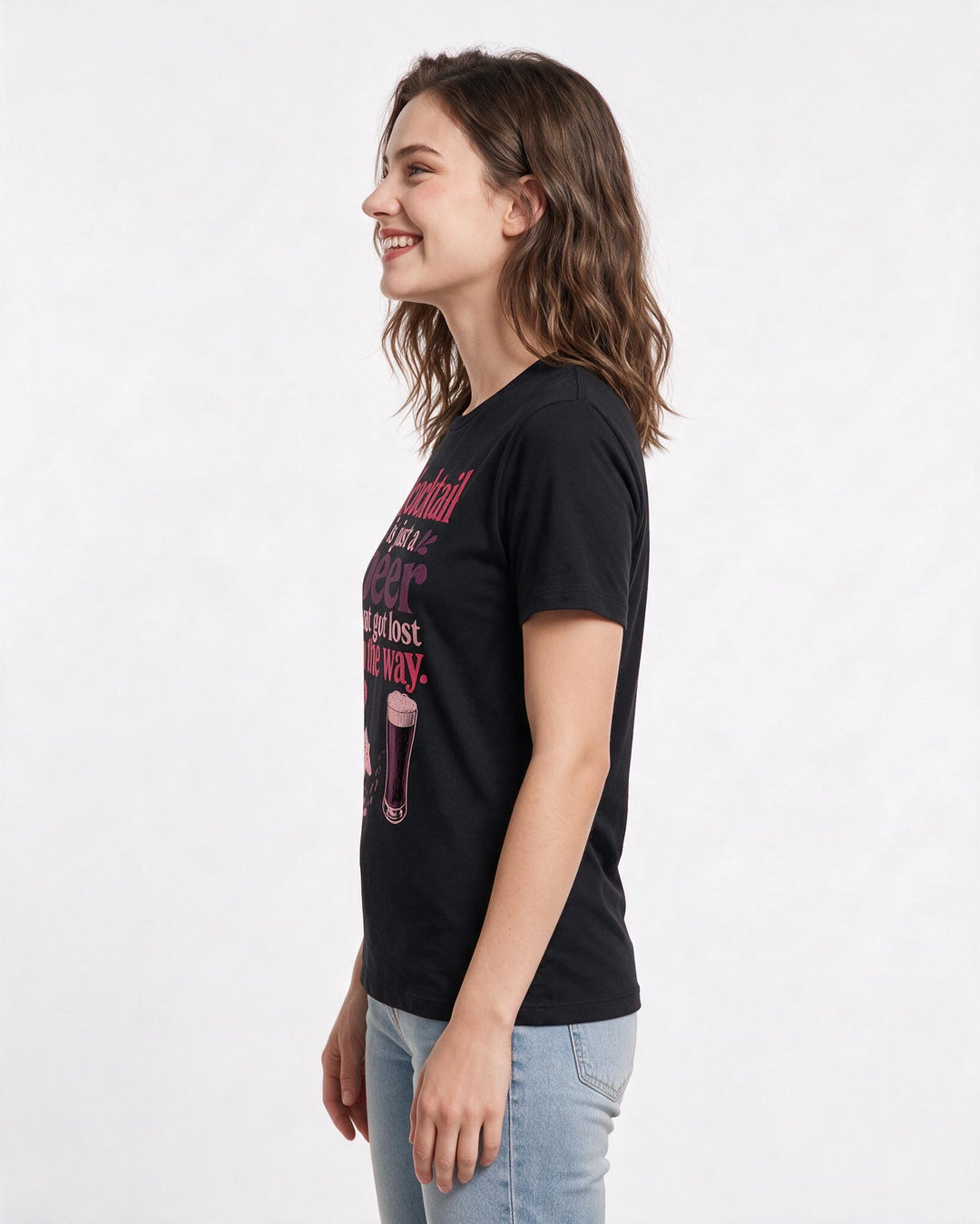 Funny Beer Women's Black T-Shirt – A cocktail is just a beer that got lost on the way. product image 2