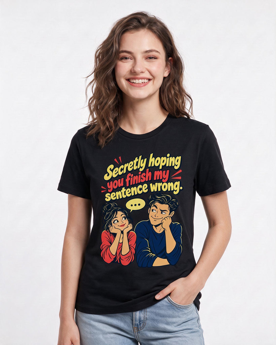 Couples Black T-Shirt for Women – Everyday Expression Graphic Tee product image 1