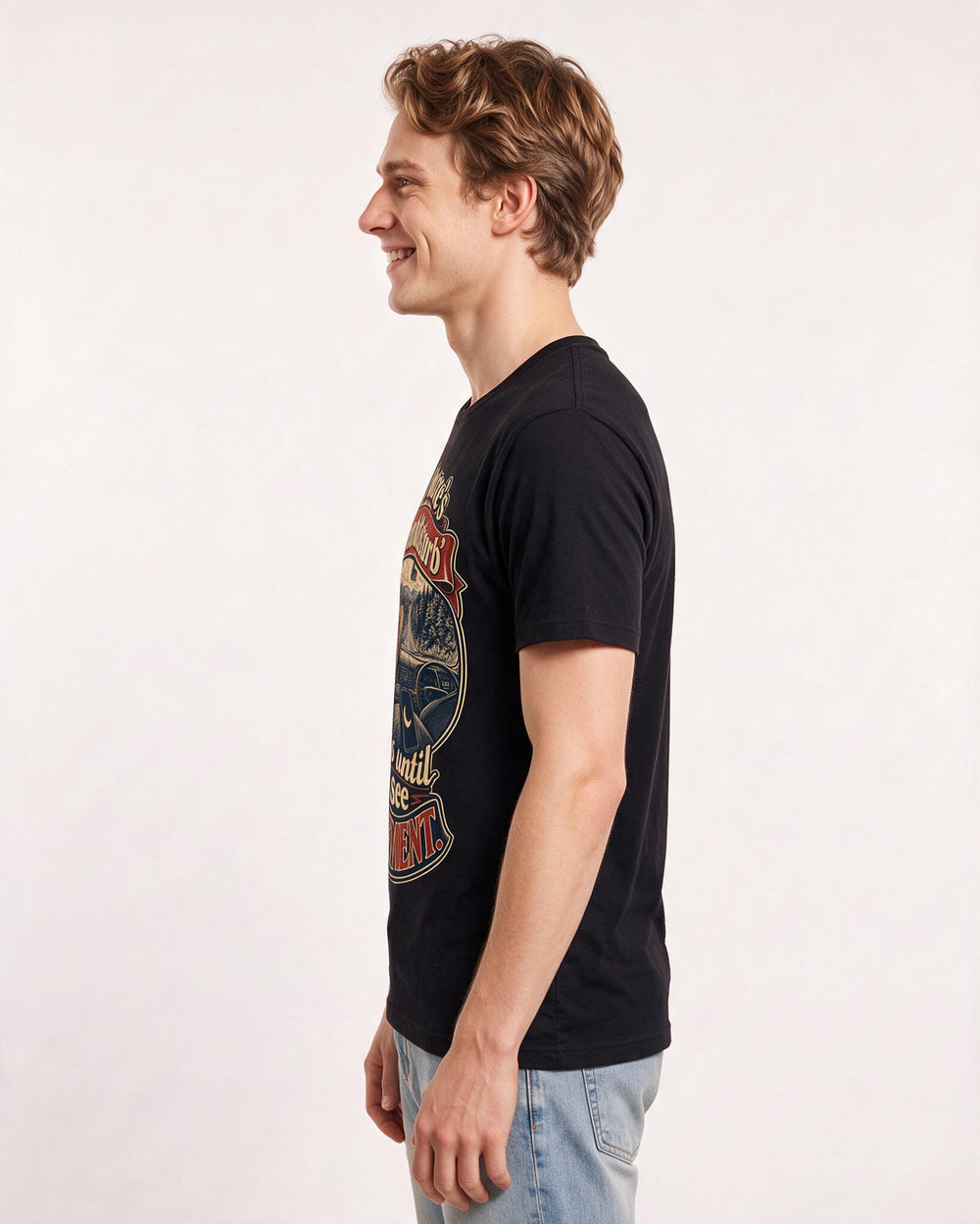 Hunting Men's Black T-Shirt – My phone's 'do not disturb' lasts until I see pavement. product image 2