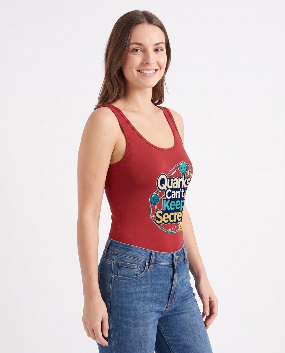 Quarks Can't Keep Secrets Sleeveless Tank Bodysuit mockup 2