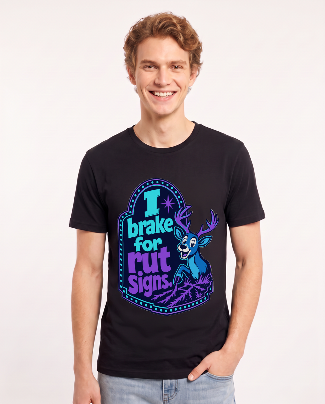 Hunting Men's Black T-Shirt - I brake for rut signs. product image 1