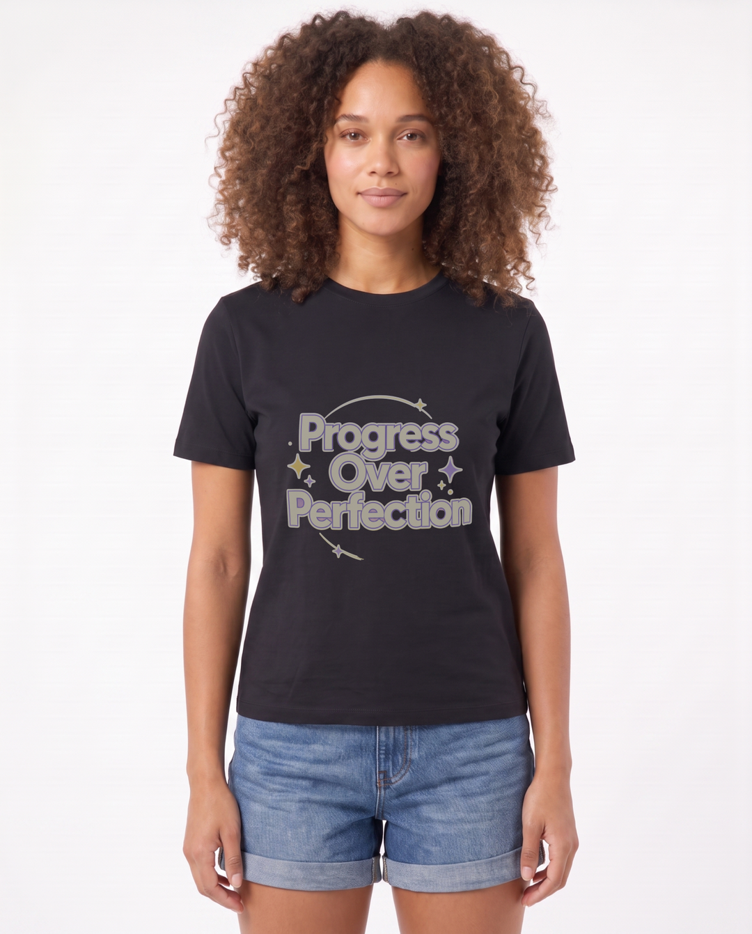 Progress Over Perfection Black T-Shirt mockup 1