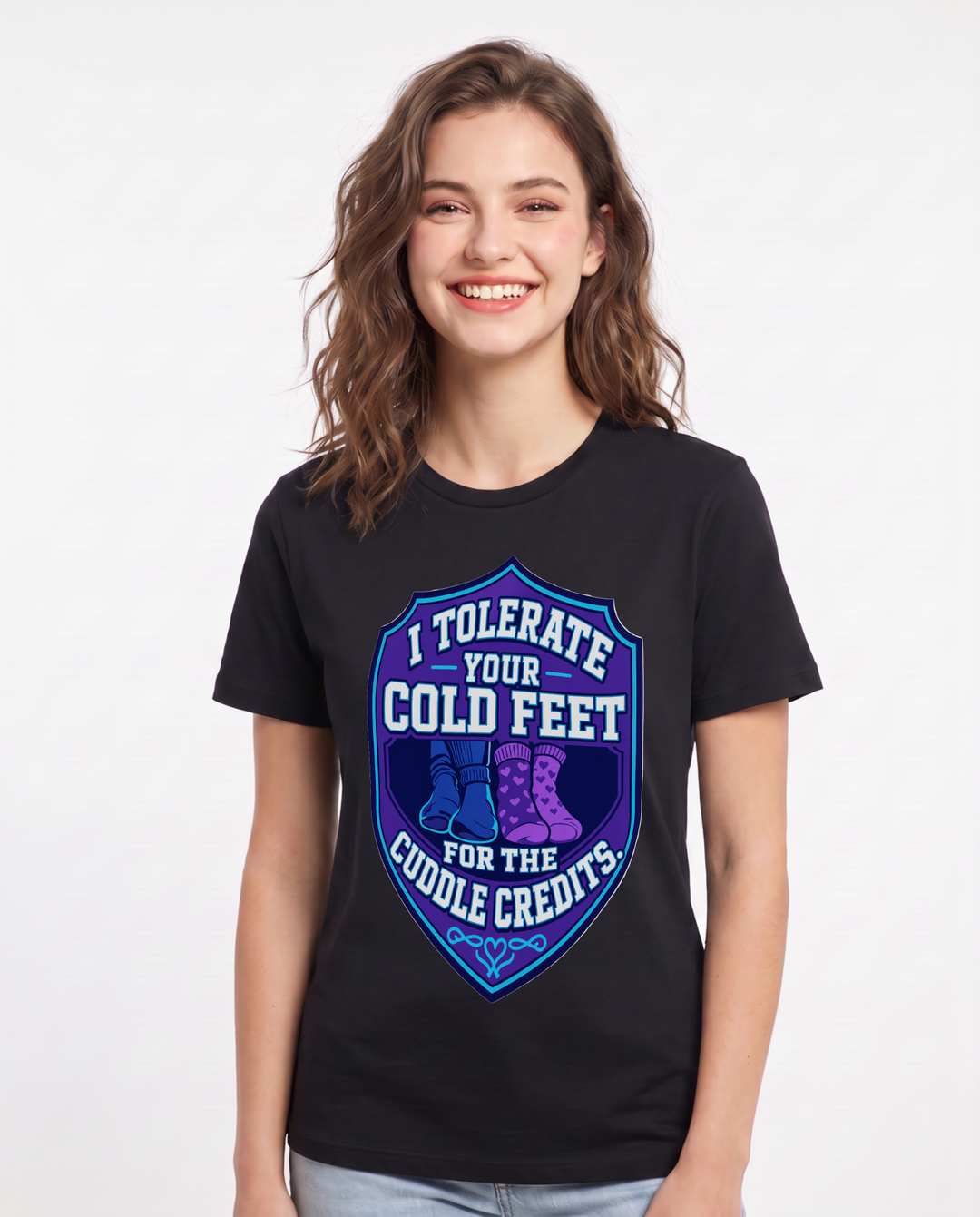 Couples Women's Black T-Shirt - I tolerate your cold feet for the product image 1